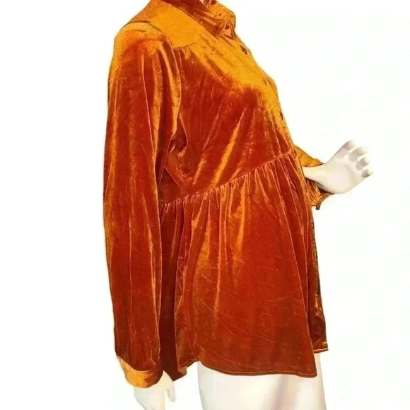 Umgee velvet button down swing hem shirt/dress Top Burnt Orange size M. - Picture 4 of 13